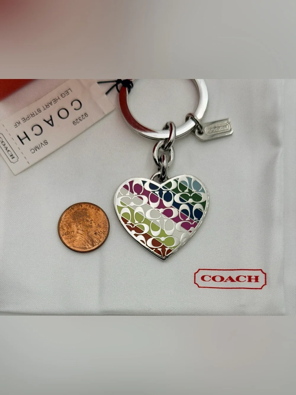 RARE NWT Vintage Coach Legacy Striped Heart Keychain w/ Box